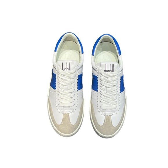 Dunhill Mens Suede Stitching Sneakers White/Blue - Picture 1 of 10